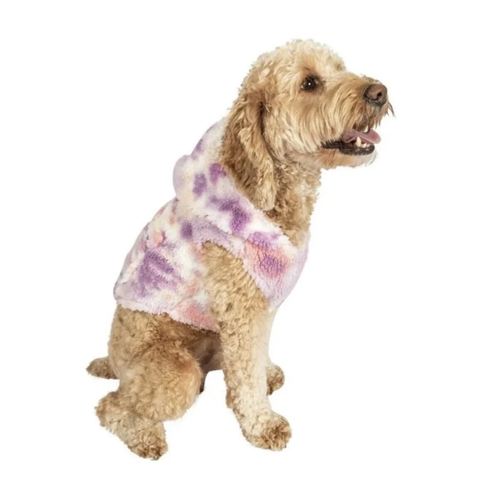 NWT Justice Pet Polyester Sherpa Tie-Dye Dog Hoodie Purple Pink‎ Size S